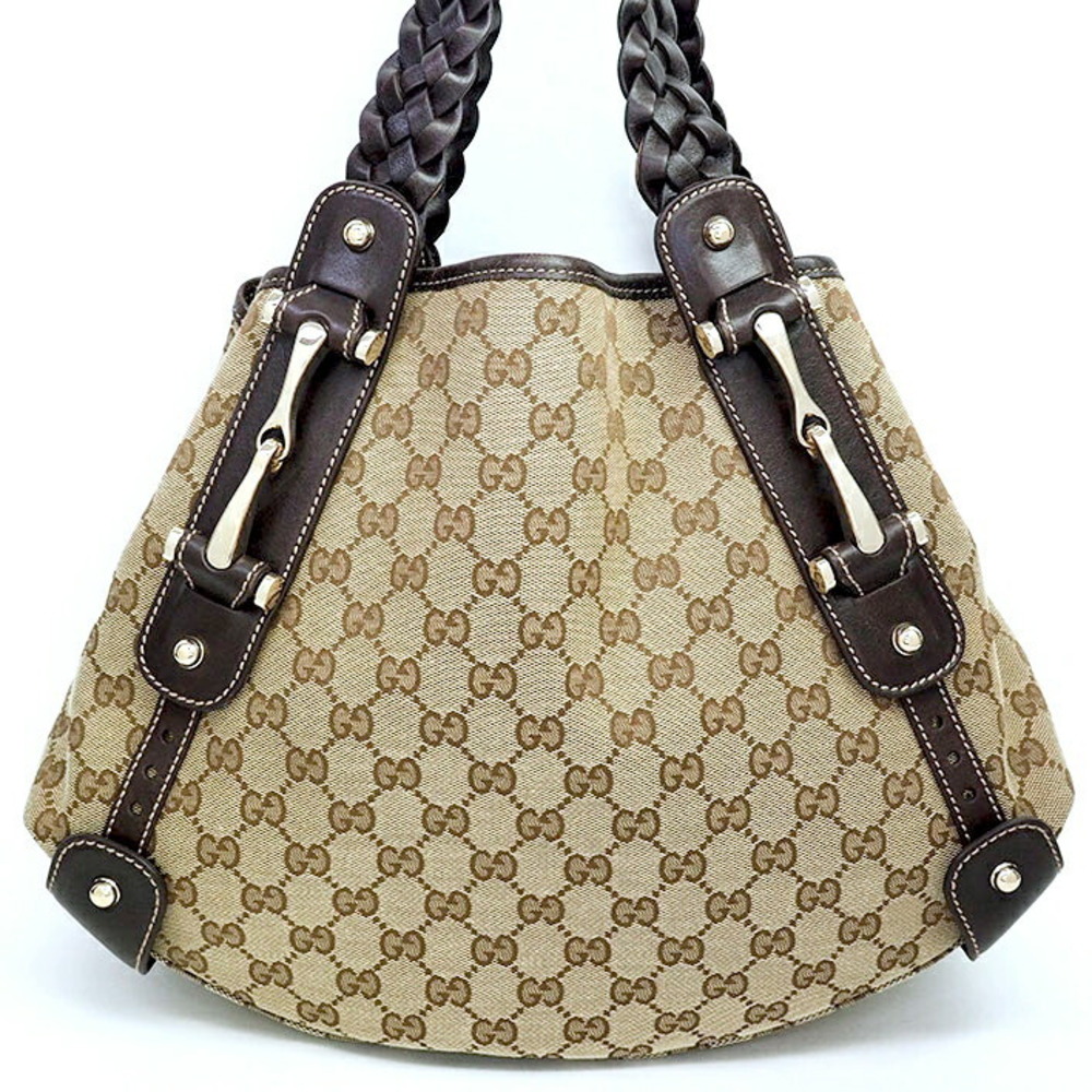 Gucci GG Horsebit Braided Handle Tote Bag Brown Beige